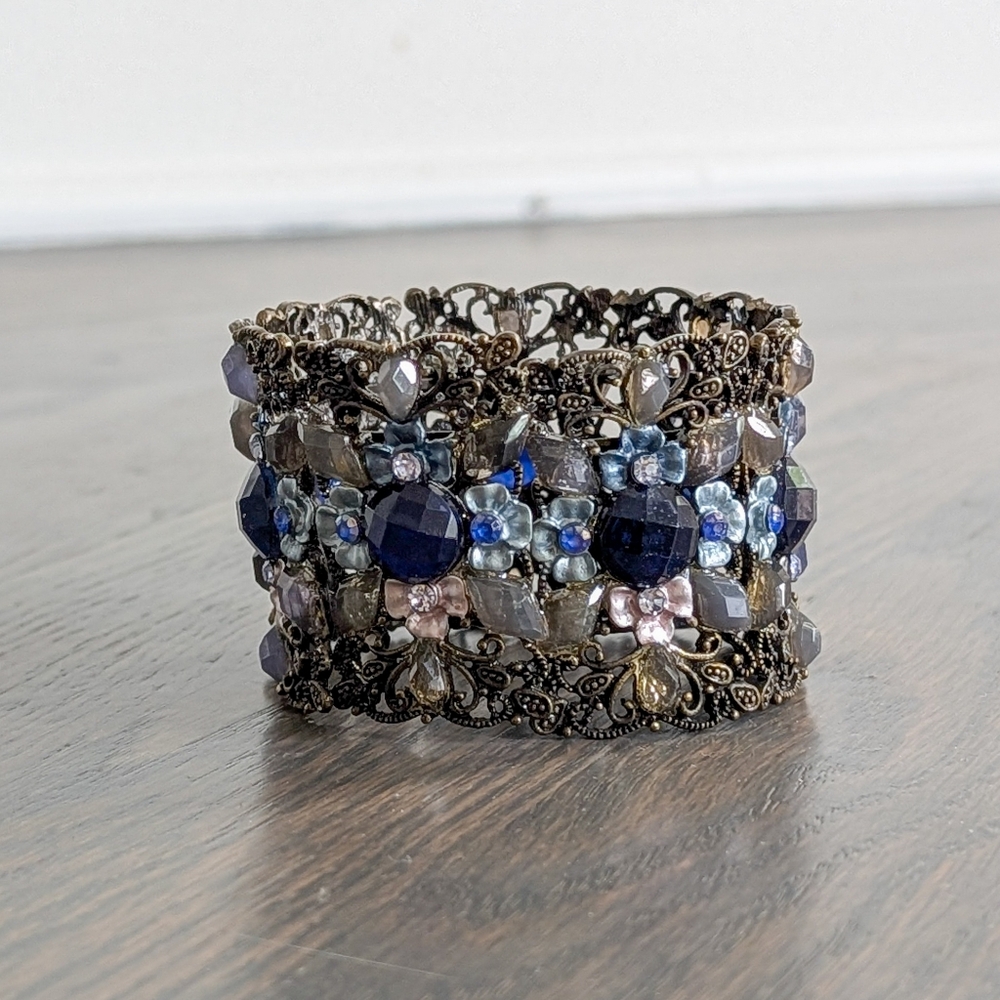 Women's Statement Bracelet, Blue Floral Cuff Style
